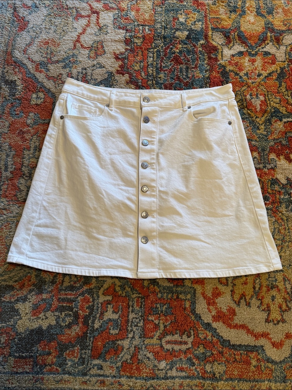 LOFT White Button-Front Midi Skirt